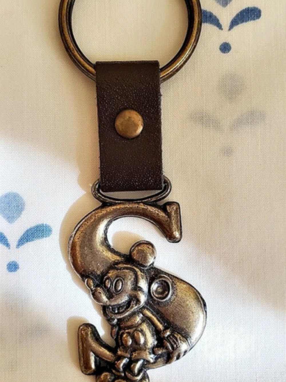 Disney Mickey Mouse Brass Initial Keychain Brown & Gold